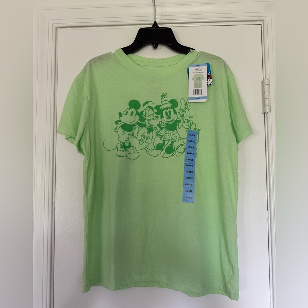 Disney Women’s Green Mickey and Minnie Short Sleeve Tee